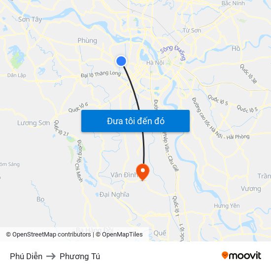 Phú Diễn to Phương Tú map