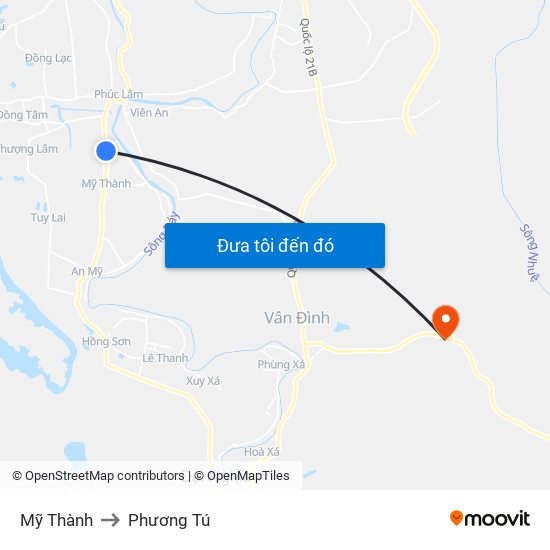 Mỹ Thành to Phương Tú map