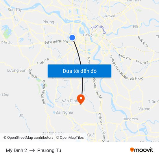 Mỹ Đình 2 to Phương Tú map