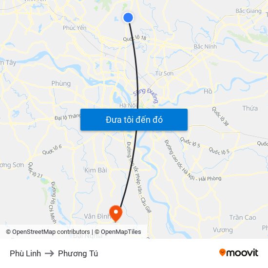 Phù Linh to Phương Tú map