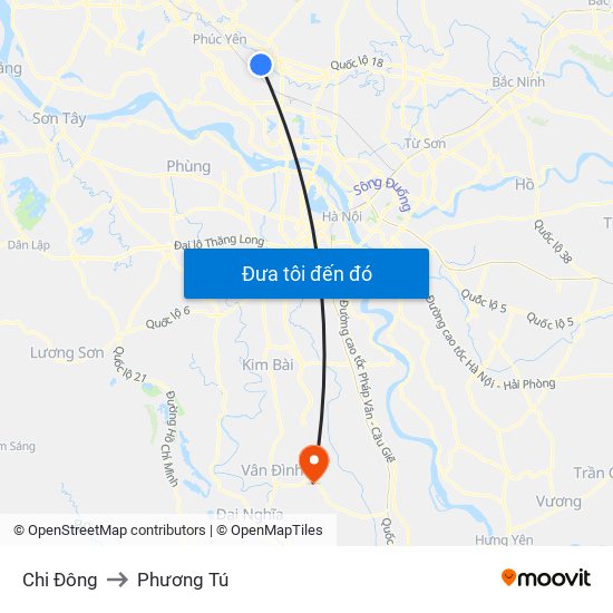 Chi Đông to Phương Tú map