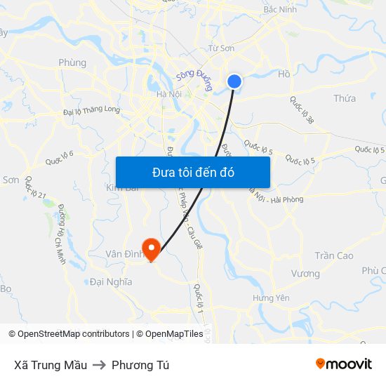 Xã Trung Mầu to Phương Tú map