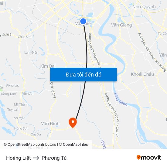 Hoàng Liệt to Phương Tú map