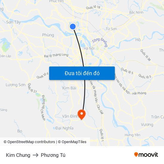 Kim Chung to Phương Tú map