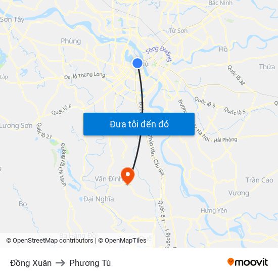 Đồng Xuân to Phương Tú map