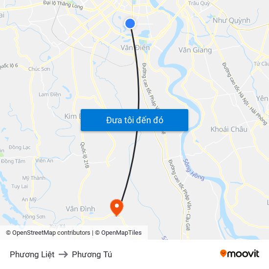 Phương Liệt to Phương Tú map