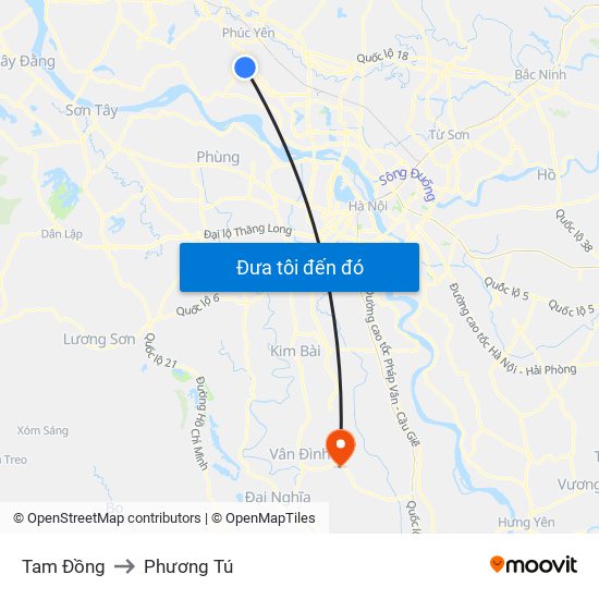 Tam Đồng to Phương Tú map