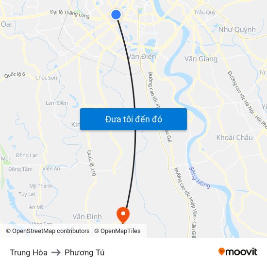 Trung Hòa to Phương Tú map