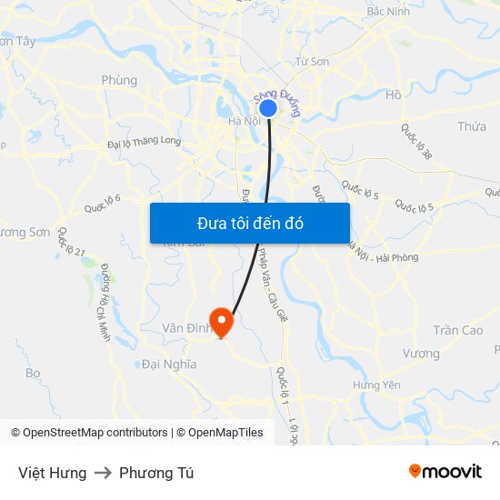 Việt Hưng to Phương Tú map