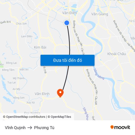 Vĩnh Quỳnh to Phương Tú map