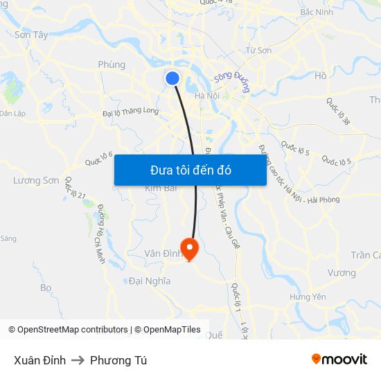 Xuân Đỉnh to Phương Tú map