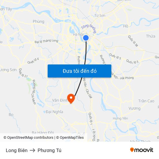 Long Biên to Phương Tú map