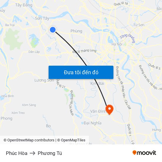 Phúc Hòa to Phương Tú map