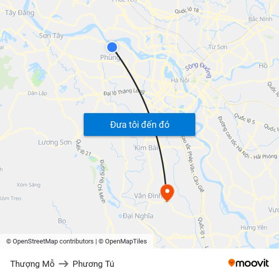 Thượng Mỗ to Phương Tú map