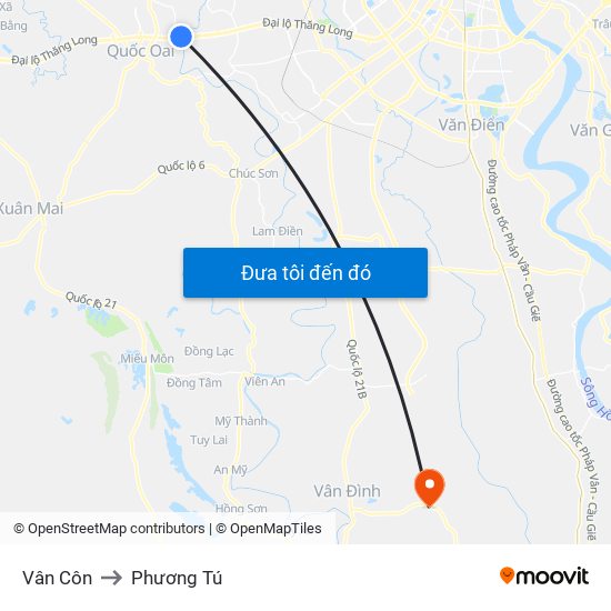 Vân Côn to Phương Tú map