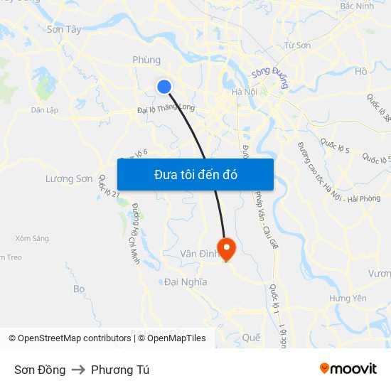 Sơn Đồng to Phương Tú map