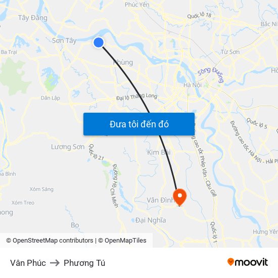 Vân Phúc to Phương Tú map