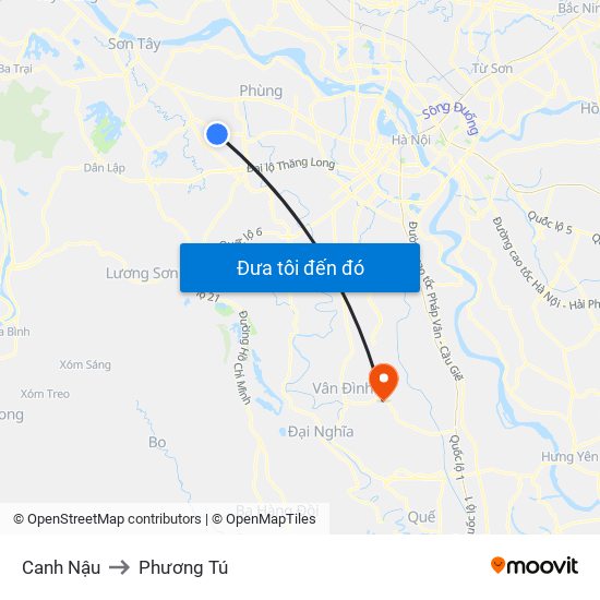 Canh Nậu to Phương Tú map