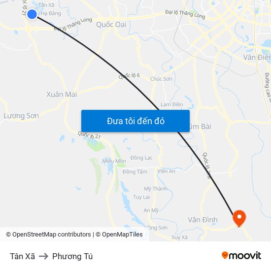 Tân Xã to Phương Tú map