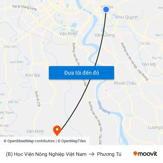 (B) Học Viện Nông Nghiệp Việt Nam to Phương Tú map