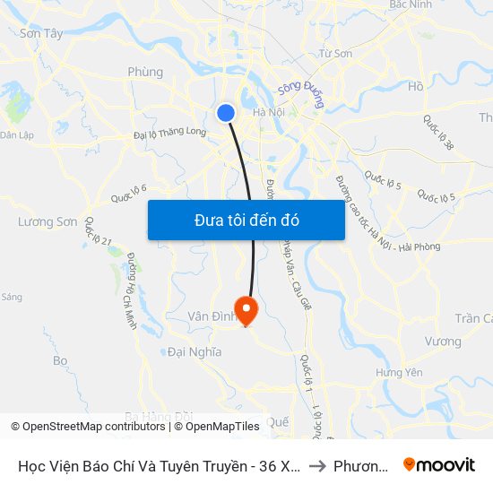 Học Viện Báo Chí Và Tuyên Truyền - 36 Xuân Thủy to Phương Tú map