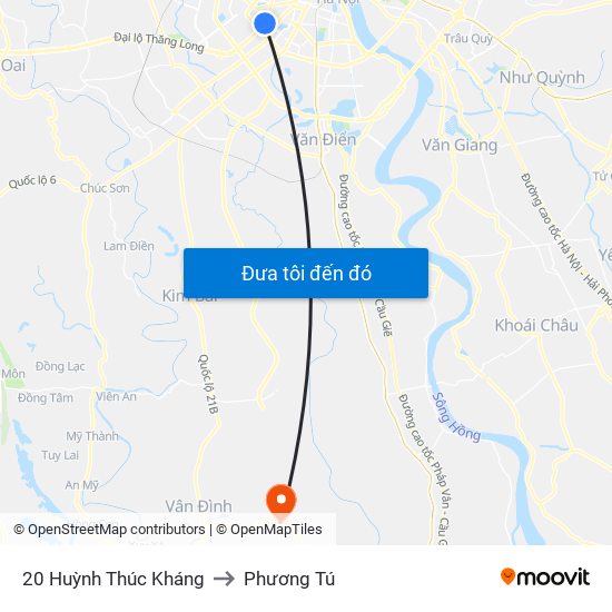 20 Huỳnh Thúc Kháng to Phương Tú map