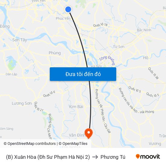 (B) Xuân Hòa (Đh Sư Phạm Hà Nội 2) to Phương Tú map