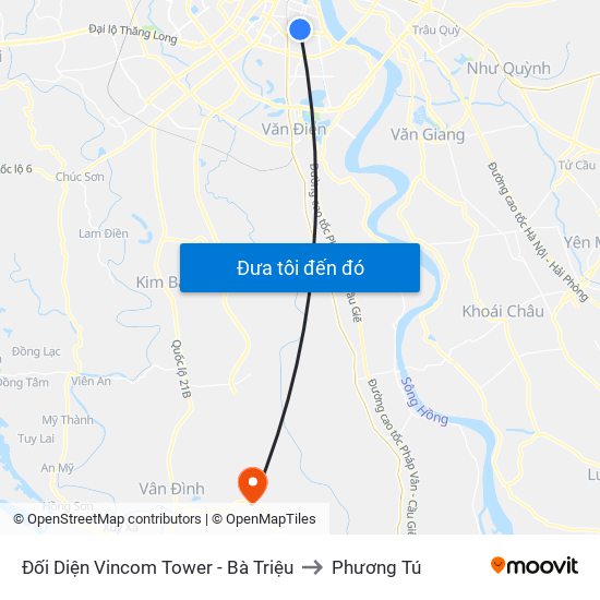 Đối Diện Vincom Tower - Bà Triệu to Phương Tú map