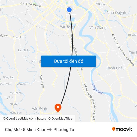 Chợ Mơ - 5 Minh Khai to Phương Tú map