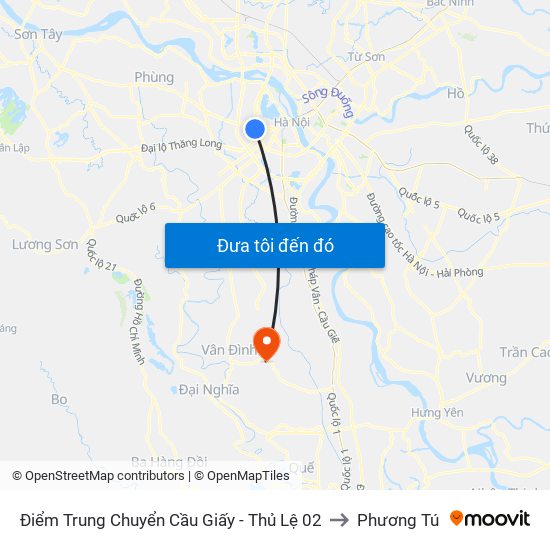 Điểm Trung Chuyển Cầu Giấy - Thủ Lệ 02 to Phương Tú map