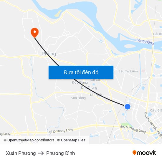 Xuân Phương to Phương Đình map