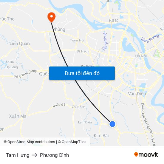 Tam Hưng to Phương Đình map