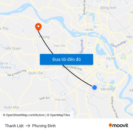 Thanh Liệt to Phương Đình map