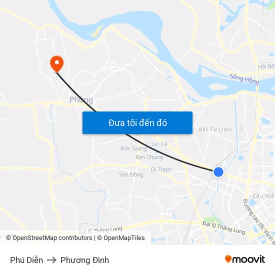 Phú Diễn to Phương Đình map