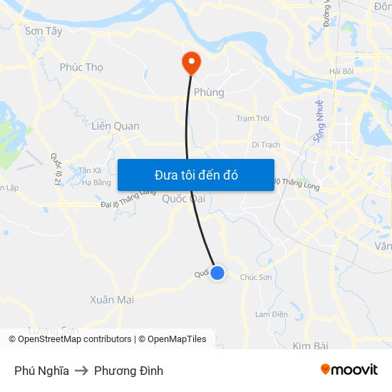 Phú Nghĩa to Phương Đình map