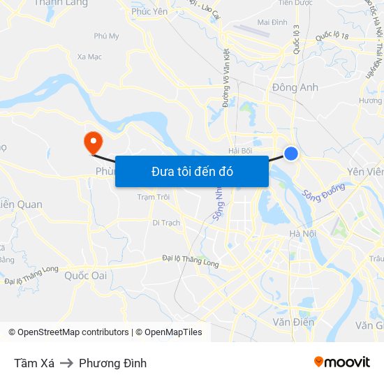 Tầm Xá to Phương Đình map