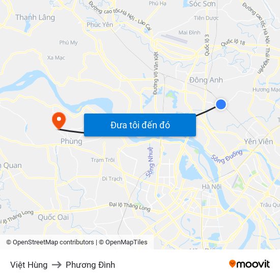 Việt Hùng to Phương Đình map