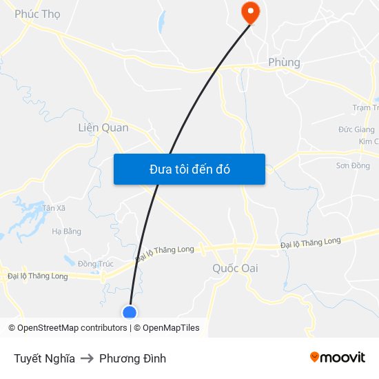 Tuyết Nghĩa to Phương Đình map