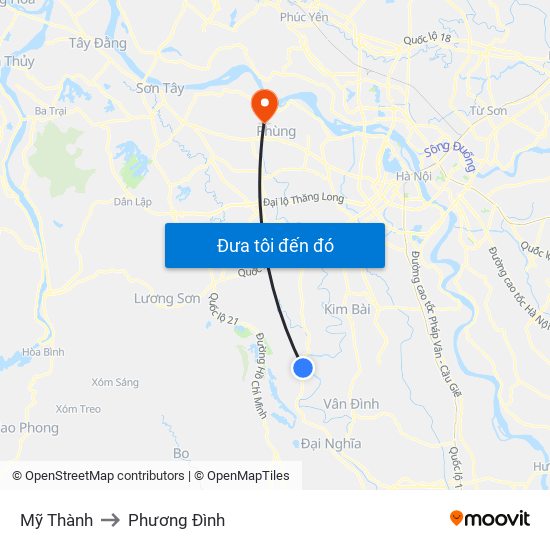 Mỹ Thành to Phương Đình map