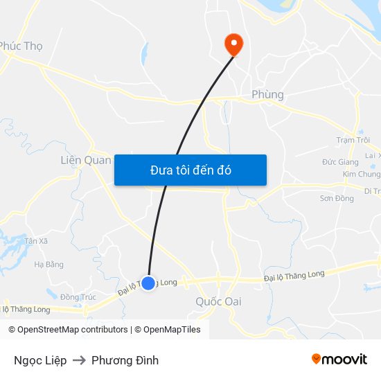 Ngọc Liệp to Phương Đình map