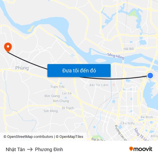 Nhật Tân to Phương Đình map