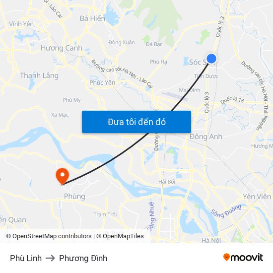 Phù Linh to Phương Đình map