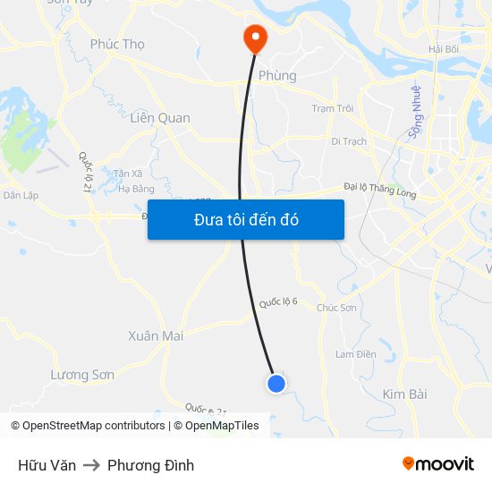 Hữu Văn to Phương Đình map