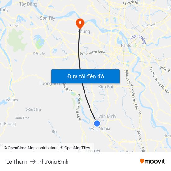 Lê Thanh to Phương Đình map