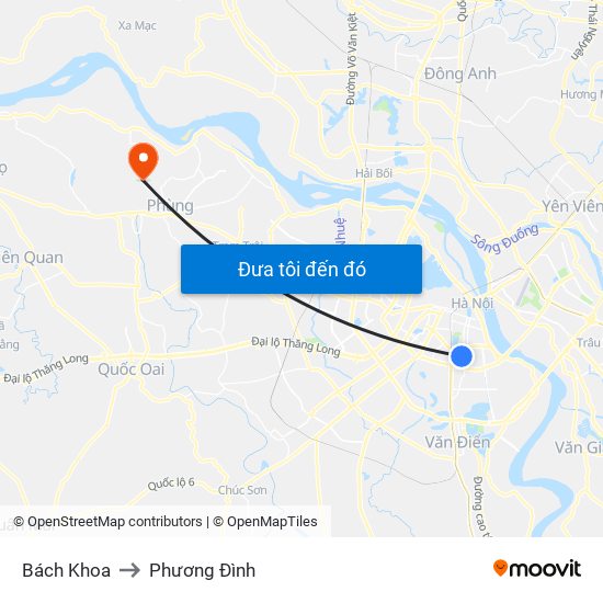 Bách Khoa to Phương Đình map