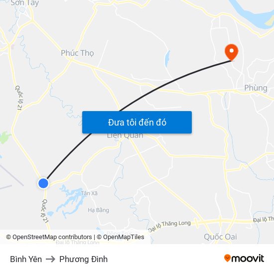 Bình Yên to Phương Đình map