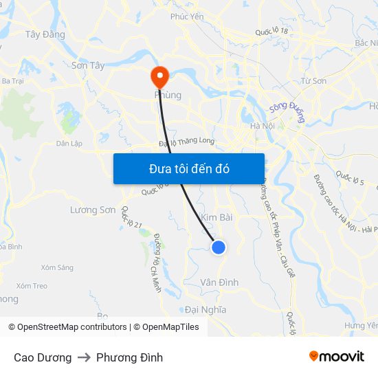 Cao Dương to Phương Đình map