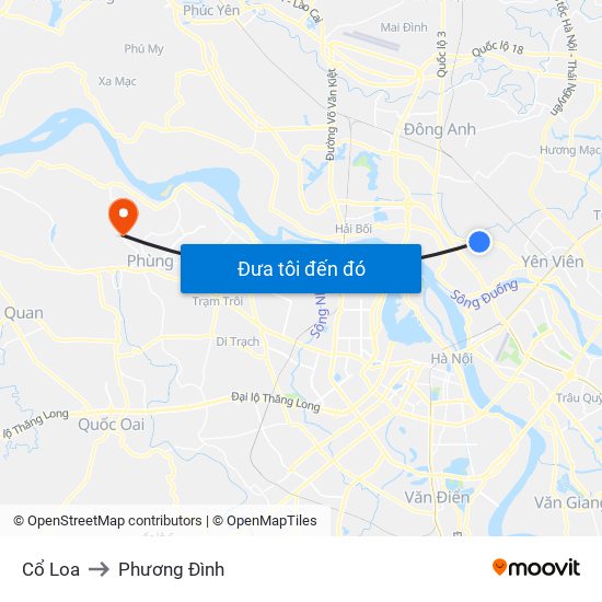 Cổ Loa to Phương Đình map