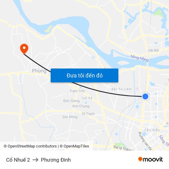 Cổ Nhuế 2 to Phương Đình map