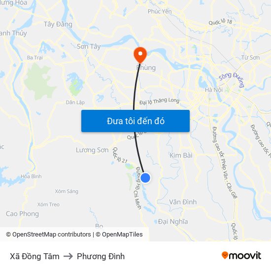 Xã Đồng Tâm to Phương Đình map